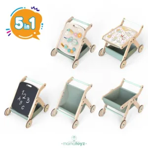 Antepremergator MamaToyz model City cu masuta de activitati din lemn 5 in 1