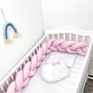 Aparatoare laterala pat bumper Deseda impletita 180 cm uni roz baby
