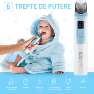 Aspirator nazal electric Ima Baby pentru bebelusi si copii silentios cu 2 capete de silicon albastru