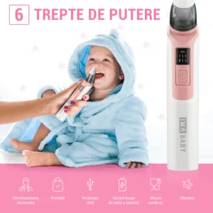 Aspirator nazal electric Ima Baby pentru bebelusi si copii silentios cu 2 capete de silicon roz