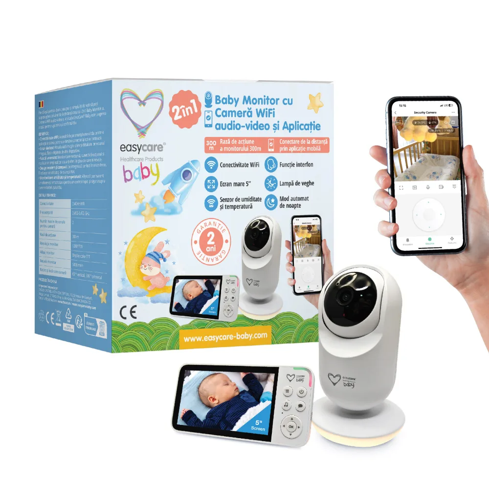 Baby Monitor si camera WiFi audio-video 2 in 1 cu aplicatie Easycare Baby