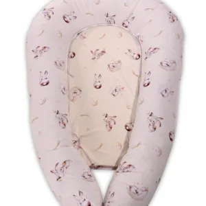 Baby Nest 3 in 1 cu husa din bumbac ranforce Beige Bunnies