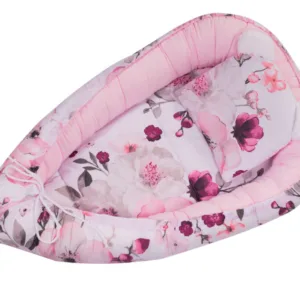 Baby Nest 3 in 1 din bumbac cu salteluta si pernuta inclusa Flowers