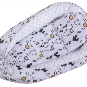 Baby Nest 3 in 1 din bumbac cu salteluta si pernuta inclusa Lama
