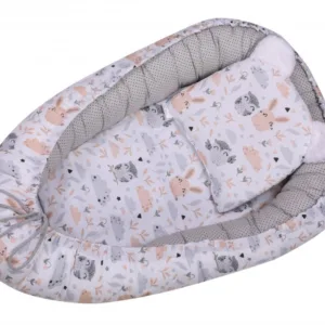 Baby Nest 3 in 1 din bumbac cu salteluta si pernuta inclusa Owl Rabbit