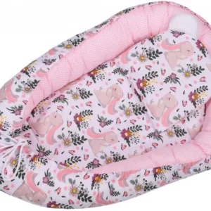 Baby Nest 3 in 1 din bumbac cu salteluta si pernuta inclusa Pink Rabbit