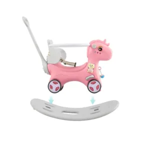 Balansoar 3 in 1 Nichiduta Garden Happy Unicorn Pink transformabil in vehicul fara pedale cu maner parental