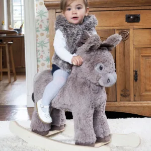 Balansoar din lemn Little Bird Told Me Norbert Rocking Donkey cu tesaturi senzoriale pentru fetite si baieti 9 luni+