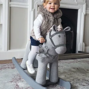 Balansoar din lemn Little Bird Told Me Stirling Mac Rocking Horse cu tesaturi senzoriale pentru fetite si baieti 9 luni+