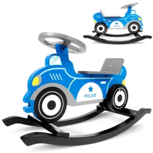 Balansoar din lemn pentru copii Ricokids Masina de politie Albastru cu volan