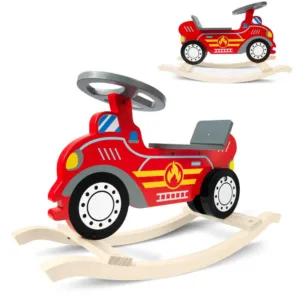 Balansoar din lemn pentru copii Ricokids Masina de pompieri Rosu cu volan