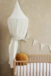 Baldachin BabyLy suspendat multifunctional bumbac brodat alb 300x50 cm