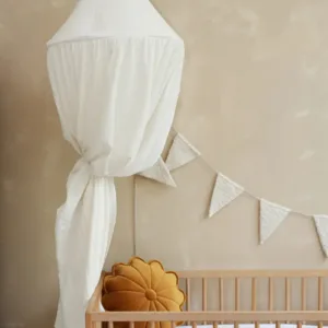 Baldachin BabyLy suspendat multifunctional bumbac brodat alb 300x50 cm