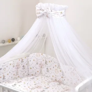 Baldachin din tul Amy funda din bumbac imprimeu lenjerie Circ roz 300x160 cm suport de prindere inclus 153h cm