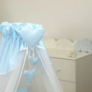 Baldachin din tul pentru patut bebe Bear Heart Blue 160 x 600 cm suport de prindere inclus