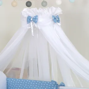 Baldachin din tul pentru patut bebe Sky Bunny Blue 160 x 600 cm suport prindere inclus