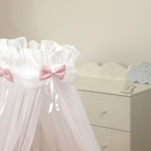 Baldachin din tul pentru patut bebe Sky Bunny Pink 160 x 600 cm