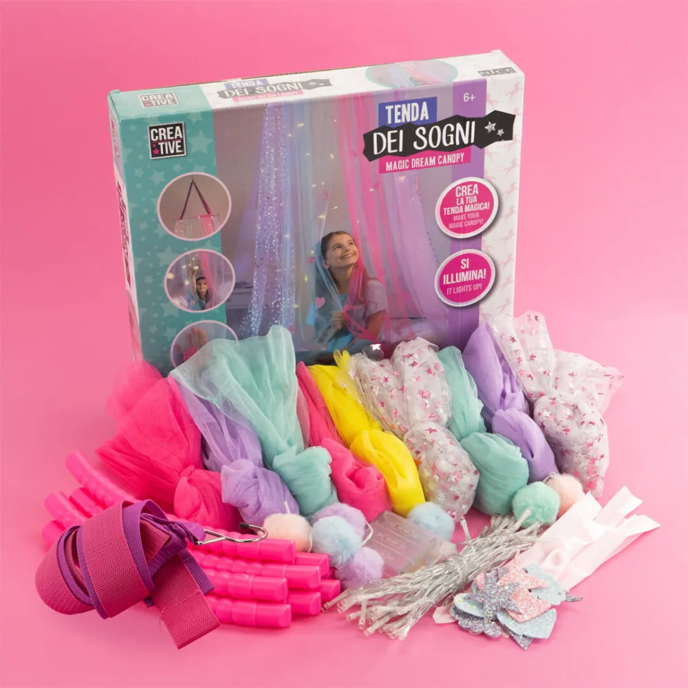 Baldachin pentru copii Girabrilla Tenda dei Sogni cu lumini LED si tulle colorat