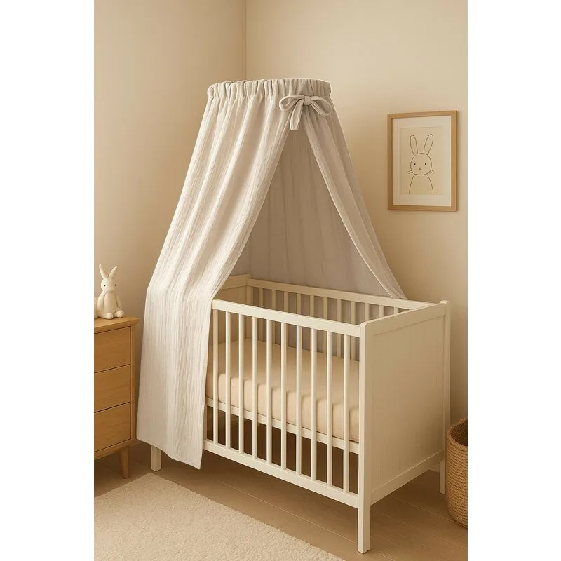 Baldachin pentru patutleagan Qmini Cream din muselina dubla