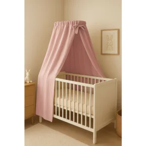 Baldachin pentru patutleagan Qmini Powder Pink din muselina dubla
