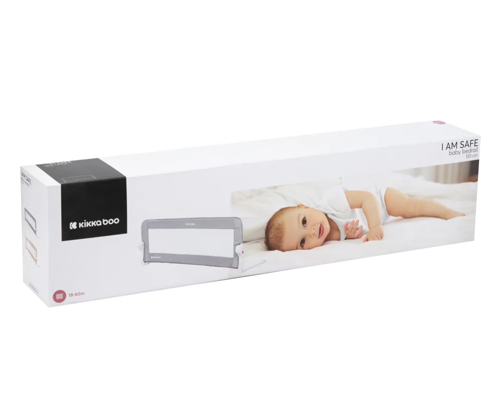 Bariera de protectie pentru pat copii KikkaBoo I am Safe Grey 120 cm