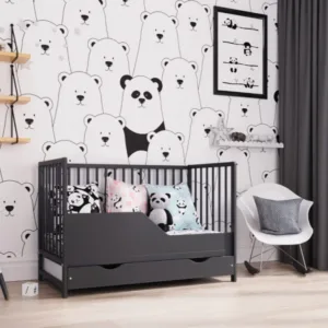 Bariera de protectie pentru patut din lemn 120x60 cm Antracyt