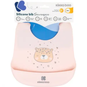 Baveta KikkaBoo din silicon cu buzunar Savanna Pink