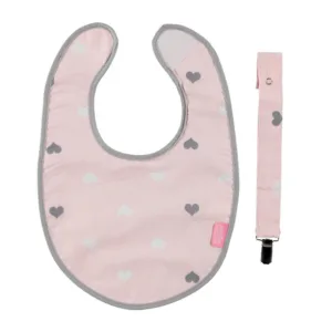 Baveta cu suport pentru suzeta Little Hearts Pink