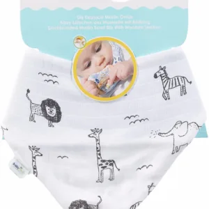 Baveta din muselina cu inel din lemn BabyJem Zoo