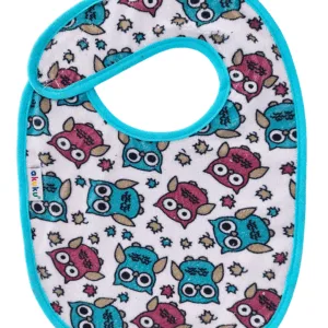 Baveta impermeabila din bumbac cu inchidere velcro  23x20cm Akuku Turquoise Owls
