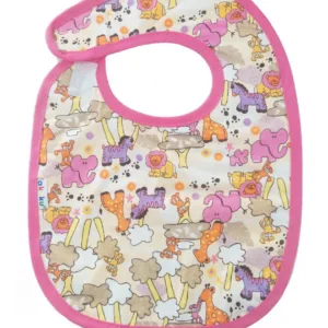 Baveta impermeabila din bumbac cu inchidere velcro  23x20cm Akuku animals Pink