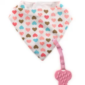 Baveta tip bandana cu snur si jucarie dentitie bumbac Girl roz