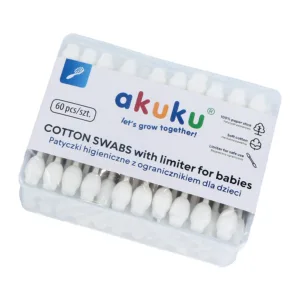 Betisoare de urechi Akuku 60 buc cu protectie pentru bebelusi si copii