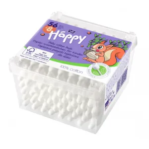 Betisoare de urechi cu opritor Happy 56+8 buc