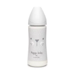 Biberon 360 ml cu tetina rotunda din silicon Hygge Suavinex debit dens pisica gri