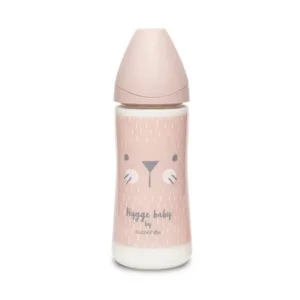 Biberon 360 ml cu tetina rotunda din silicon Hygge Suavinex debit dens pisica roz