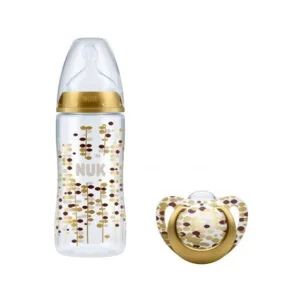 Biberon NUK First Choice Gold si suzeta Cadou 0-6 luni 300ml