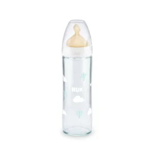 Biberon Nuk New Classic sticla 240 ml tetina latex 0-6 luni alb