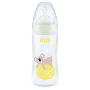 Biberon cu control temperatura si tetina silicon Nuk Night 0-6 luni 300 ml