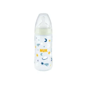 Biberon cu control temperatura si tetina silicon Nuk Night 6-18 luni 300 ml