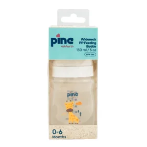 Biberon cu gat larg cu tetina nr 1 alb 150 ml 0-6 luni Pine Natura