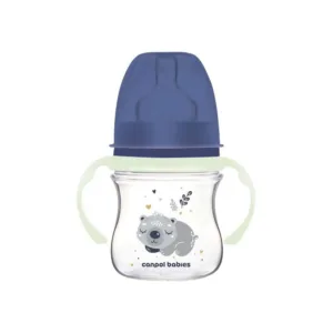 Biberon cu manere si tetina silicon Canpol Easy Start Sleepy Koala 120 ml Albastru