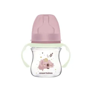 Biberon cu manere si tetina silicon Canpol Easy Start Sleepy Koala 120 ml Roz