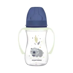 Biberon cu manere si tetina silicon Canpol Easy Start Sleepy Koala 240 ml Albastru