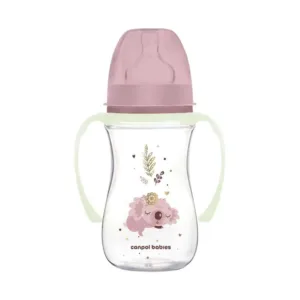 Biberon cu manere si tetina silicon Canpol Easy Start Sleepy Koala 240 ml Roz