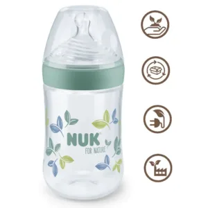 Biberon cu tetina de silicon si control temperatura Nuk For Nature 260 ml M 0-6 luni