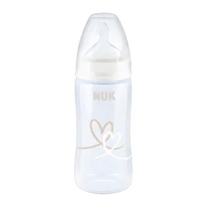Biberon cu tetina din silicon Nuk First Choice 300 ml 0-6 luni Alb inima