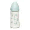 Biberon cu tetina rotunda din silicon cu 3 fluxuri iepuras verde Hygge Suavinex 270 ml
