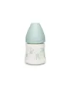 Biberon cu tetina rotunda din silicon debit lent iepuras verde Hygge Suavinex 150 ml