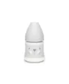 Biberon cu tetina rotunda din silicon debit lent pisica gri Hygge Suavinex 150 ml